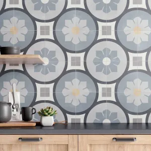 Aruba Bloom Blue Pattern Porcelain Tile 22x22cm Matte
