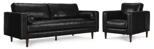 Bari Leather Sofa and Chair Set - Black