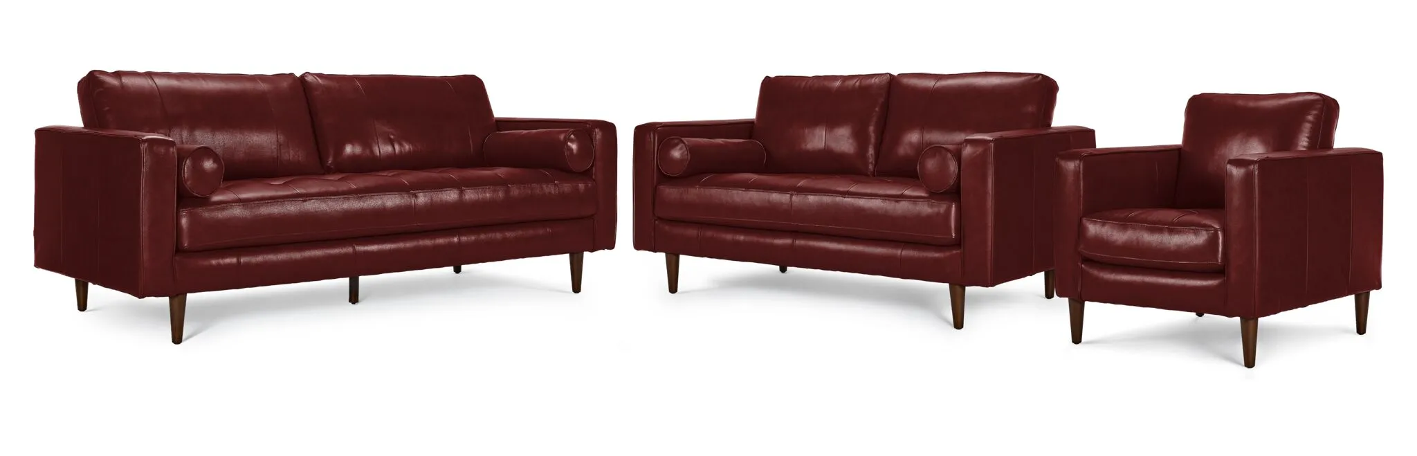 Bari Leather Sofa, Loveseat and Chair Set - Fire