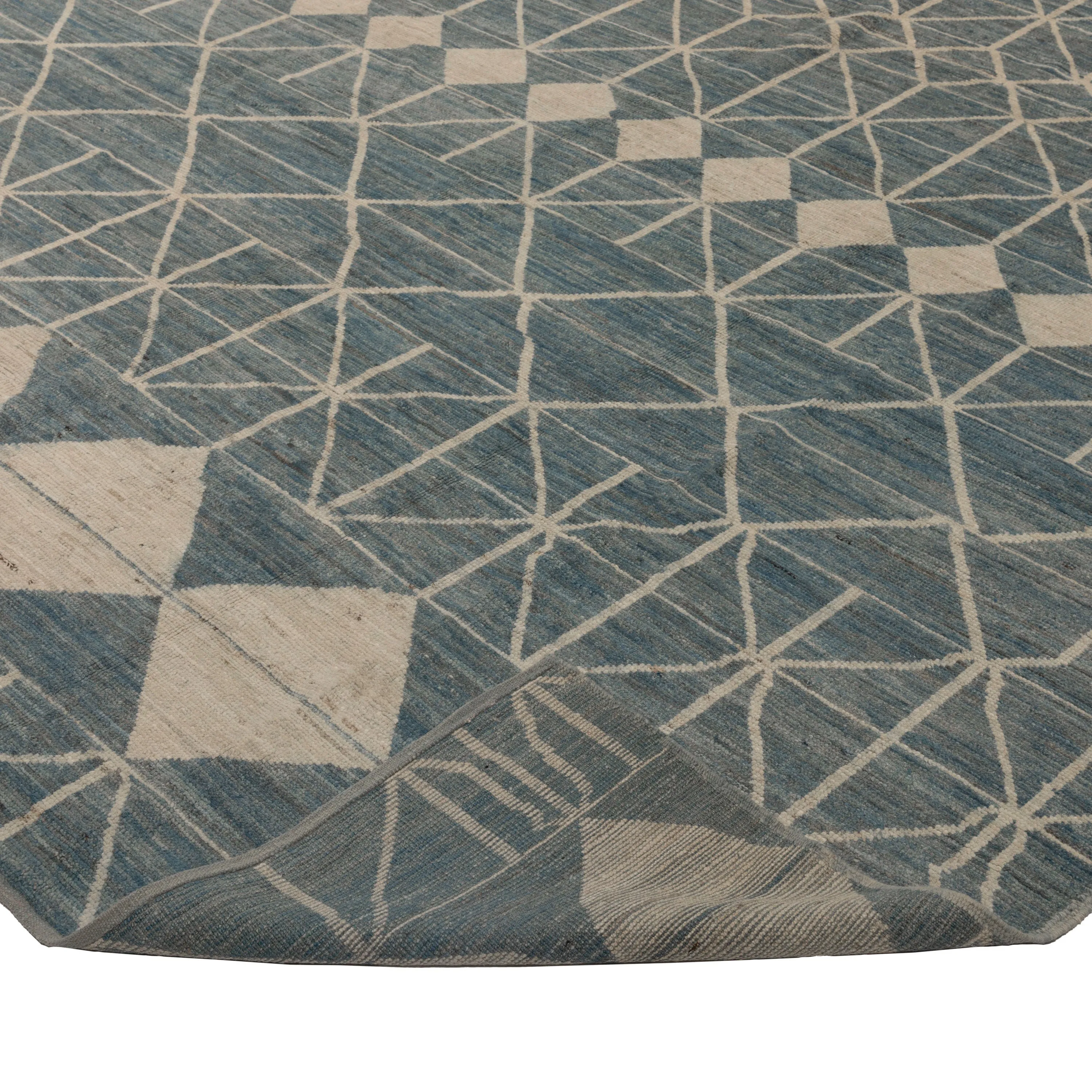 Blue & White Zameen Wool Rug - 9'11" x 14'7"