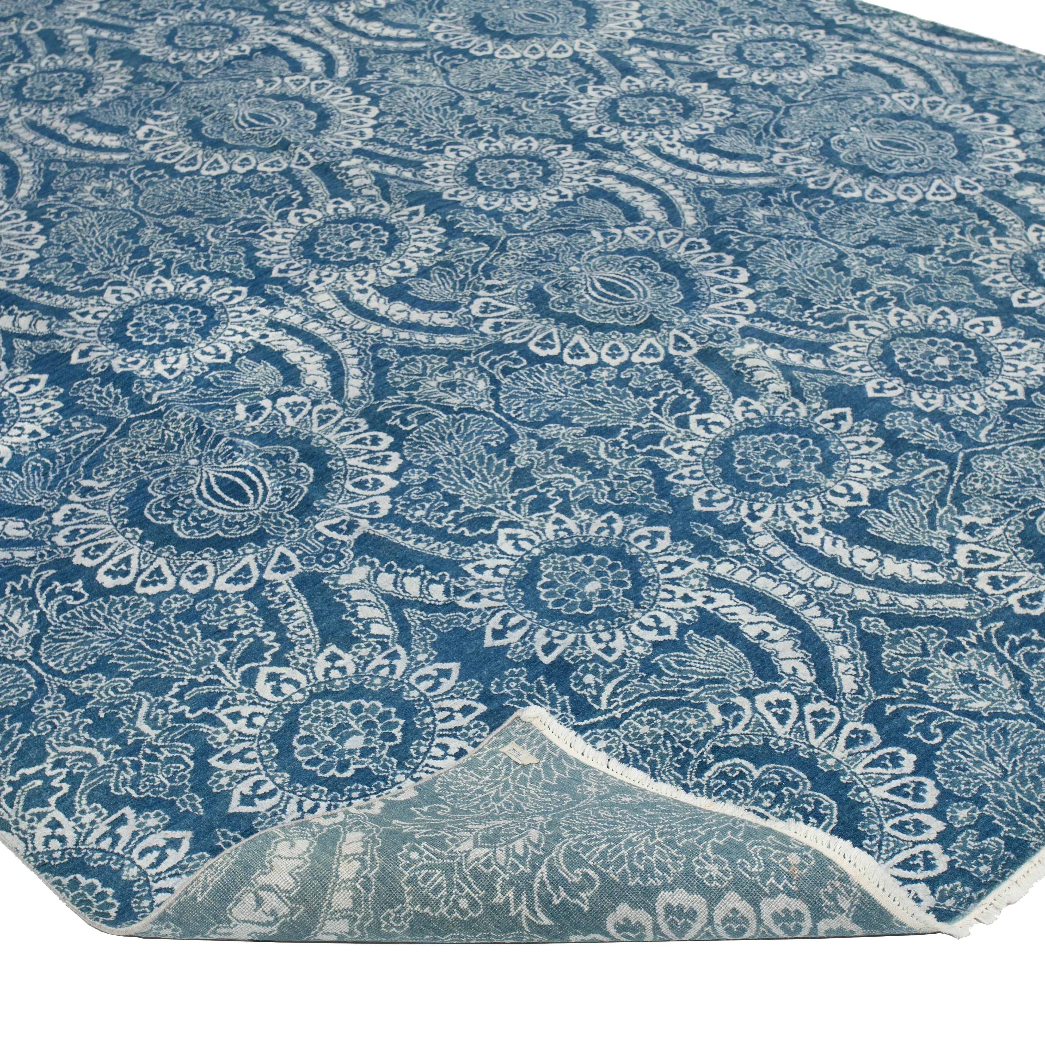 Blue Modern Mosaic Wool Rug - 9'1" x 12'3"