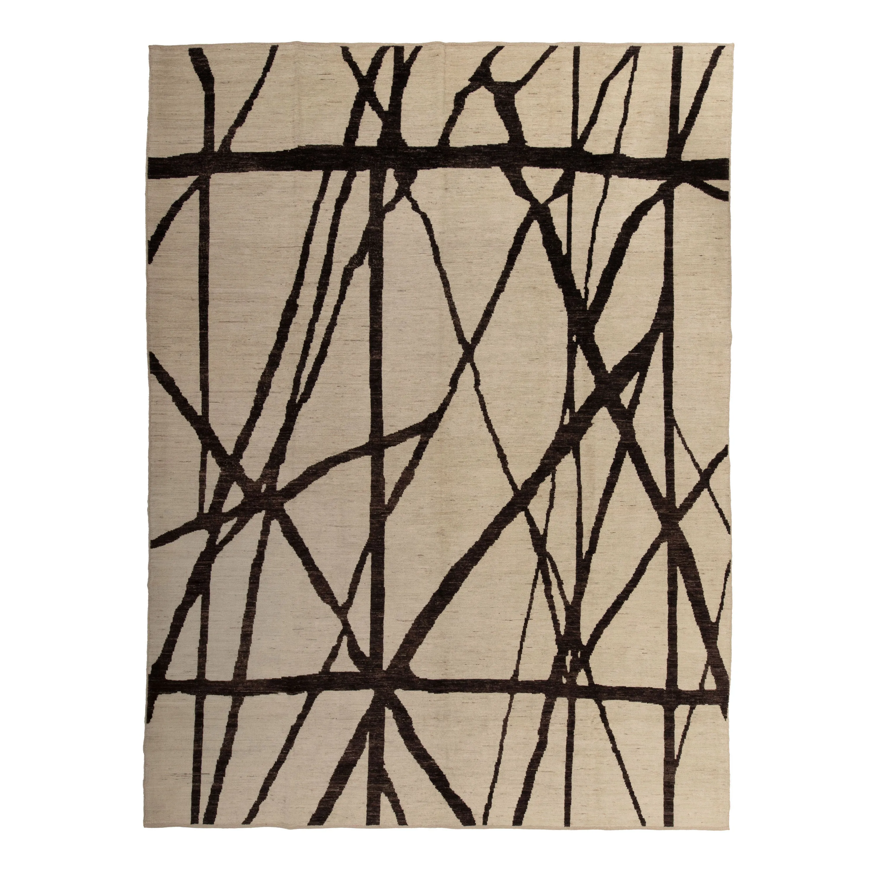Brown & Cream Zameen Modern Wool Rug - 10'1" x 13'10"