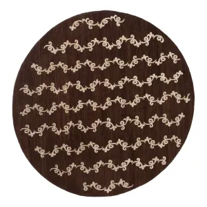 Brown Nu Vibrant Modern Tibetan Wool Silk Blend Rug - 8' Round