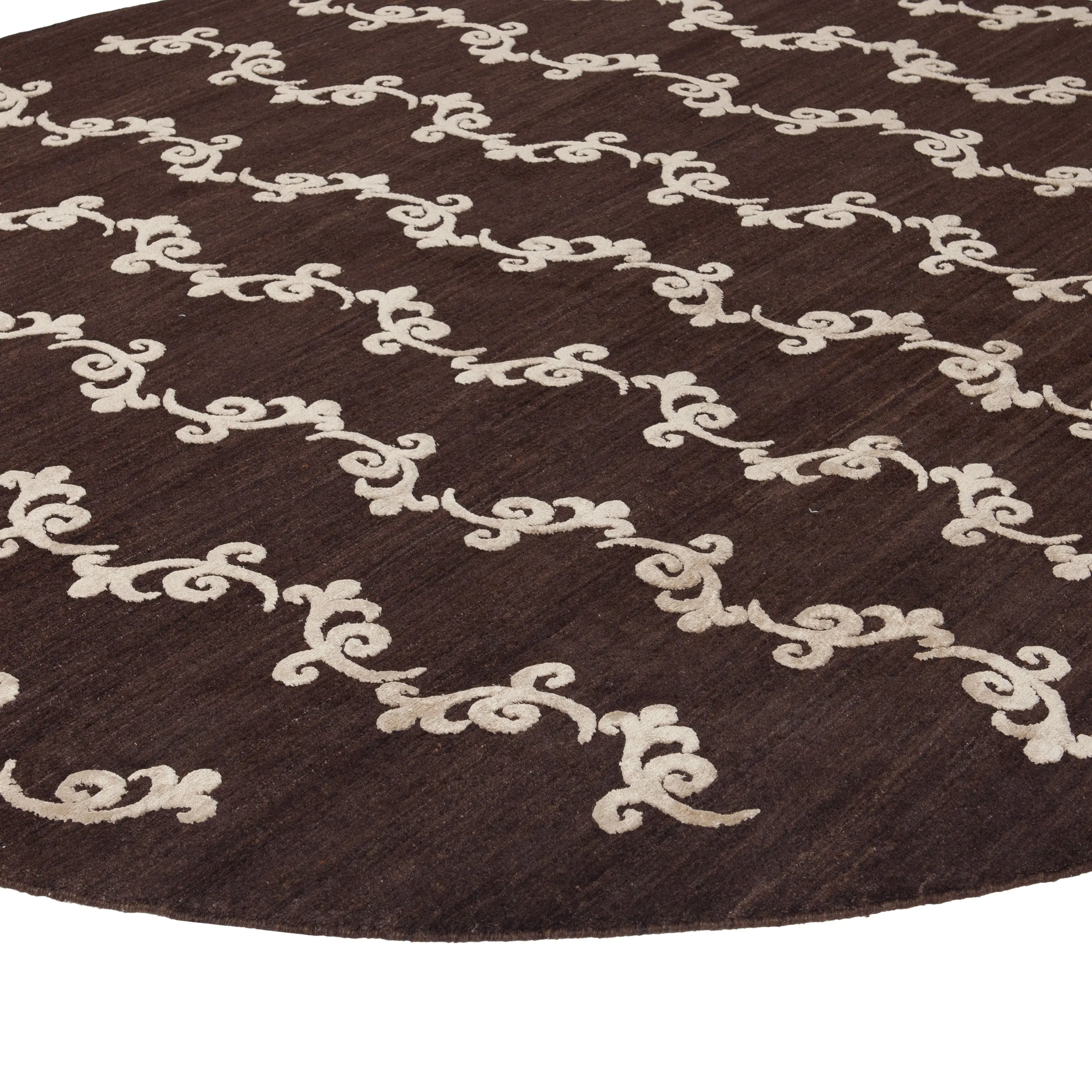 Brown Nu Vibrant Modern Tibetan Wool Silk Blend Rug - 8' Round