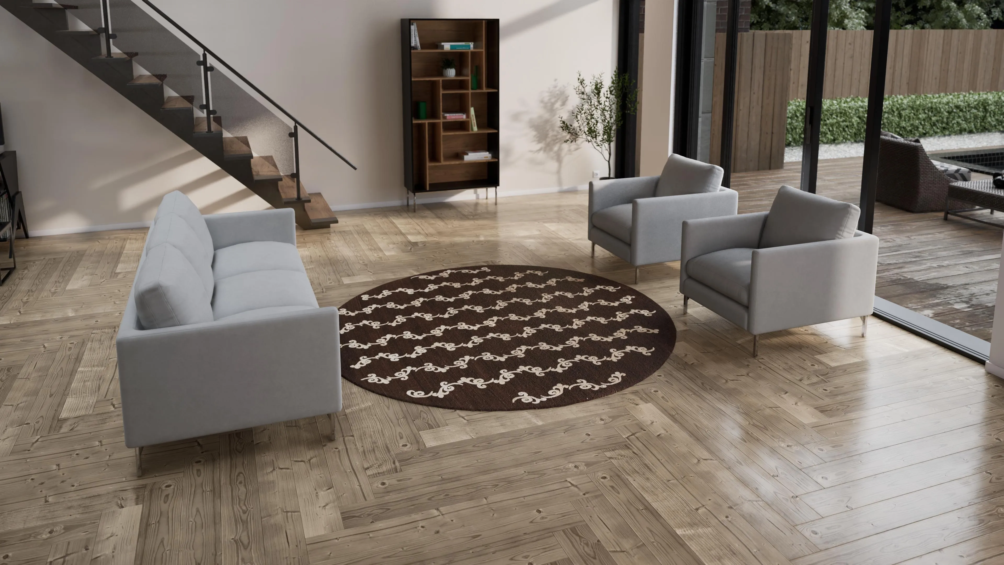 Brown Nu Vibrant Modern Tibetan Wool Silk Blend Rug - 8' Round