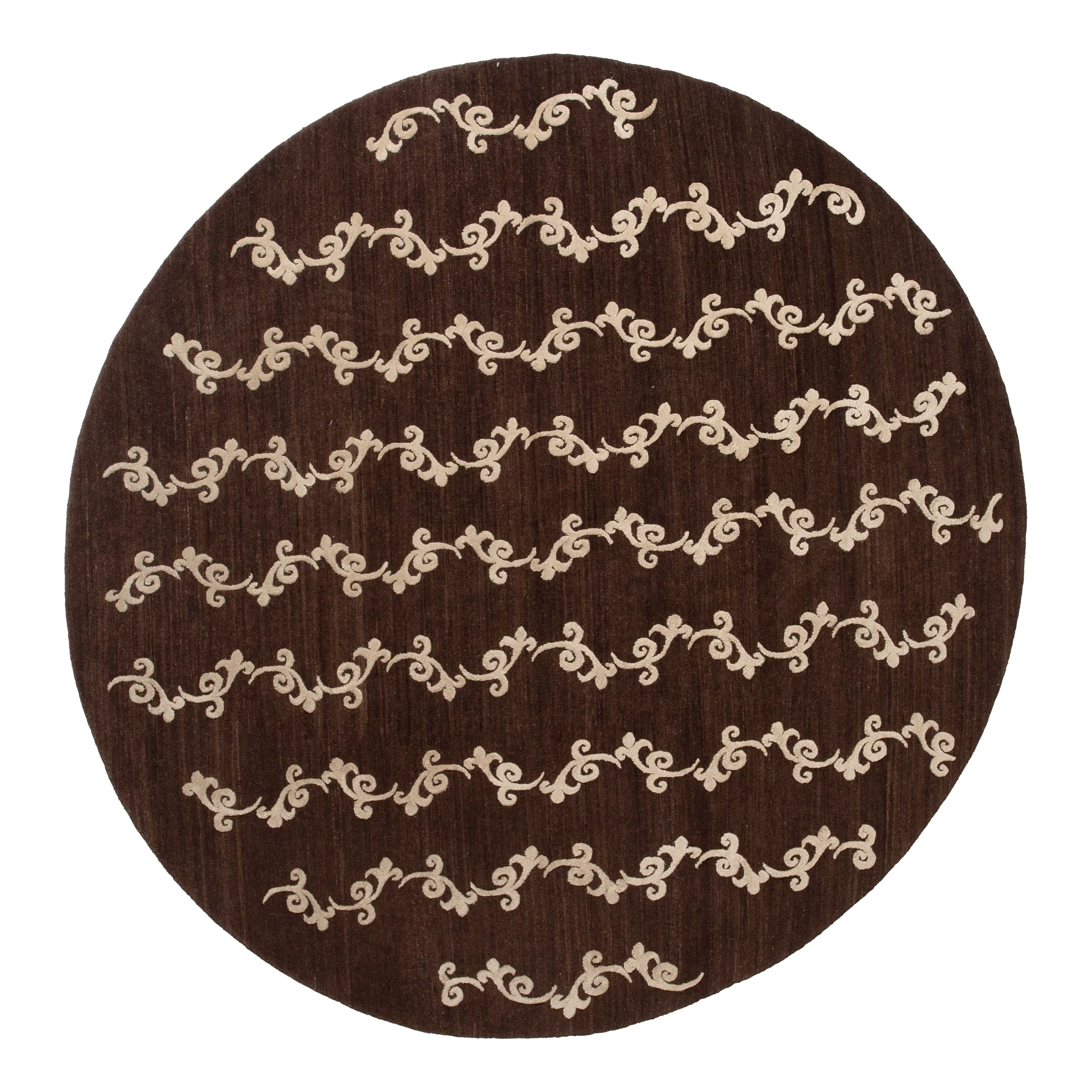 Brown Nu Vibrant Modern Tibetan Wool Silk Blend Rug - 8' Round