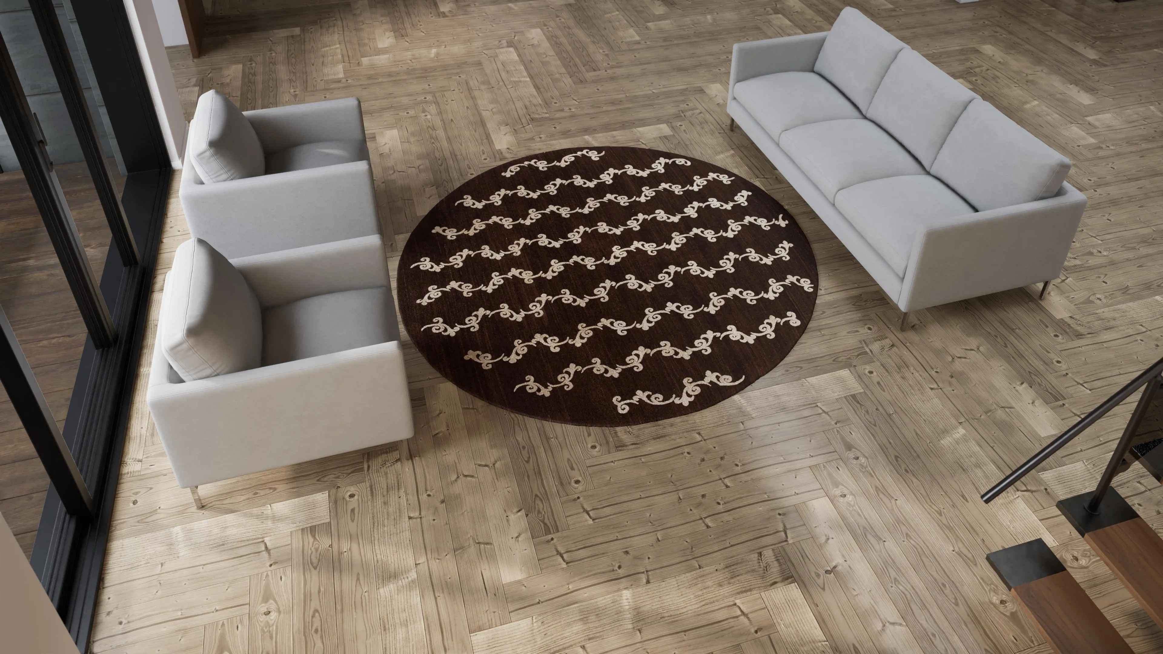 Brown Nu Vibrant Modern Tibetan Wool Silk Blend Rug - 8' Round