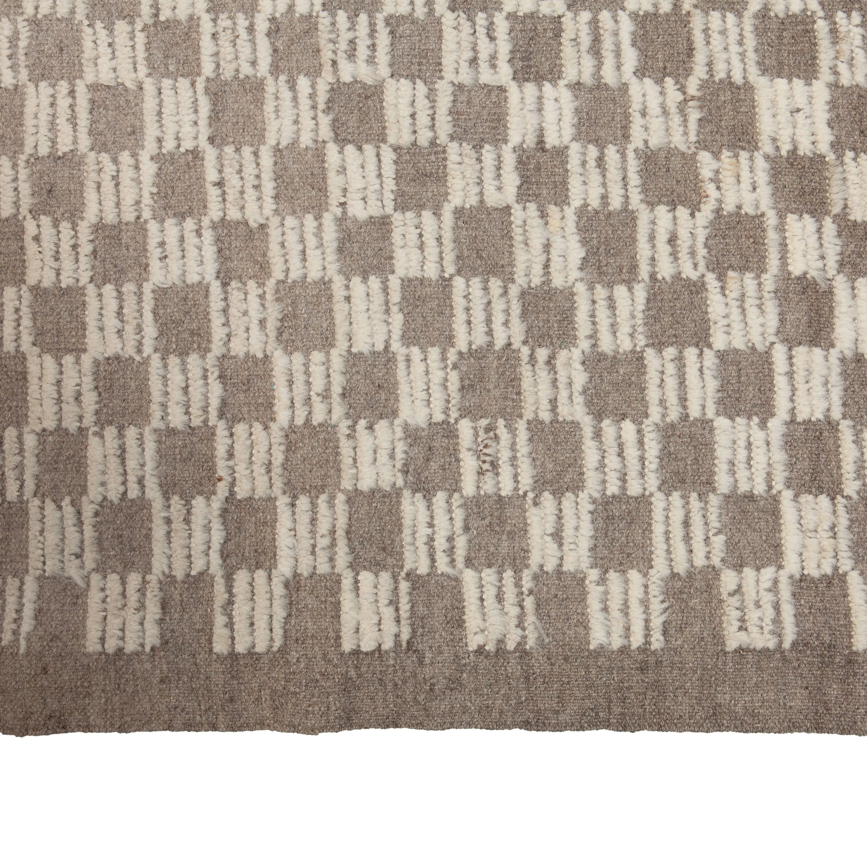 Brown Zameen Grid Modern Wool Rug - 13'8" x 18'1"