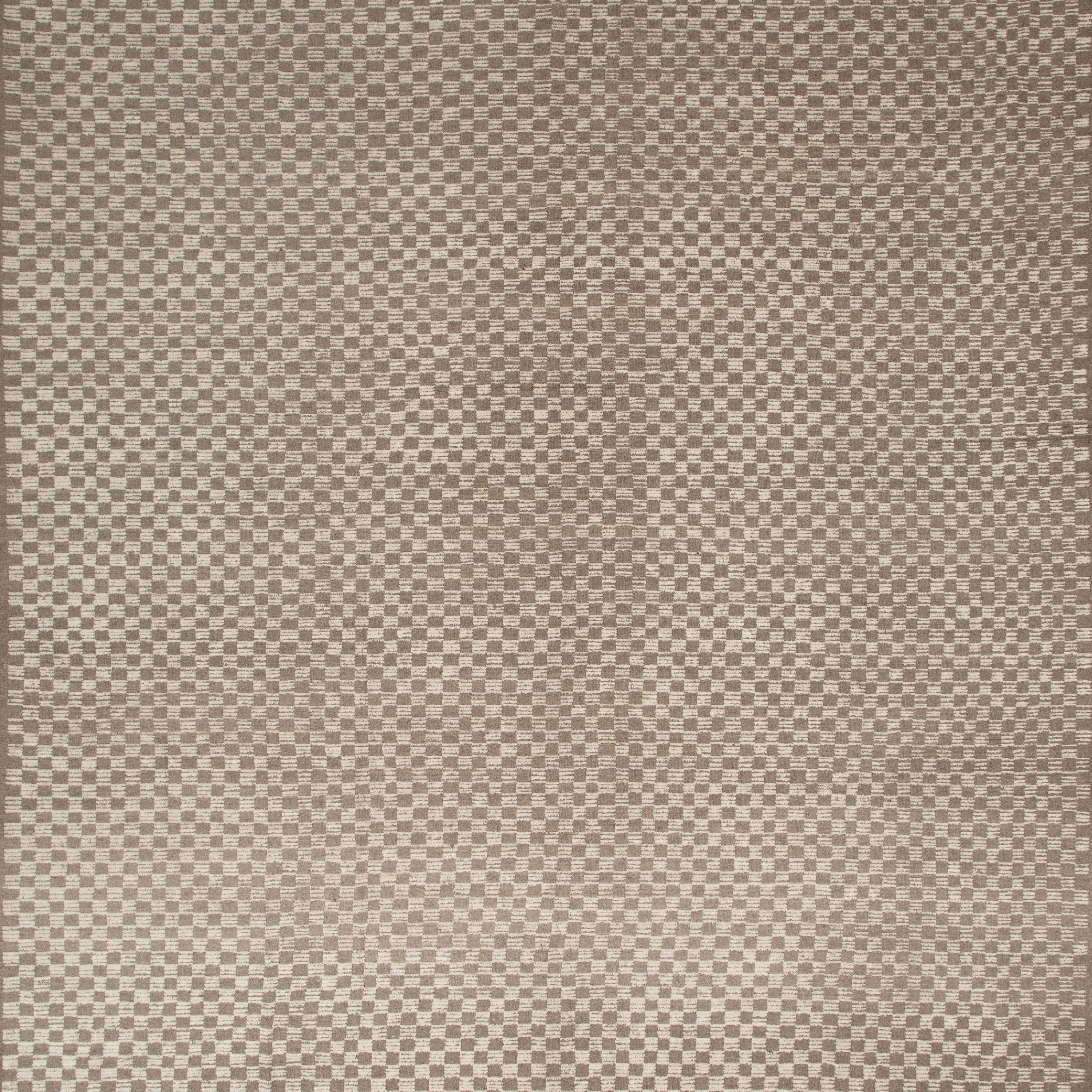 Brown Zameen Grid Modern Wool Rug - 13'8" x 18'1"