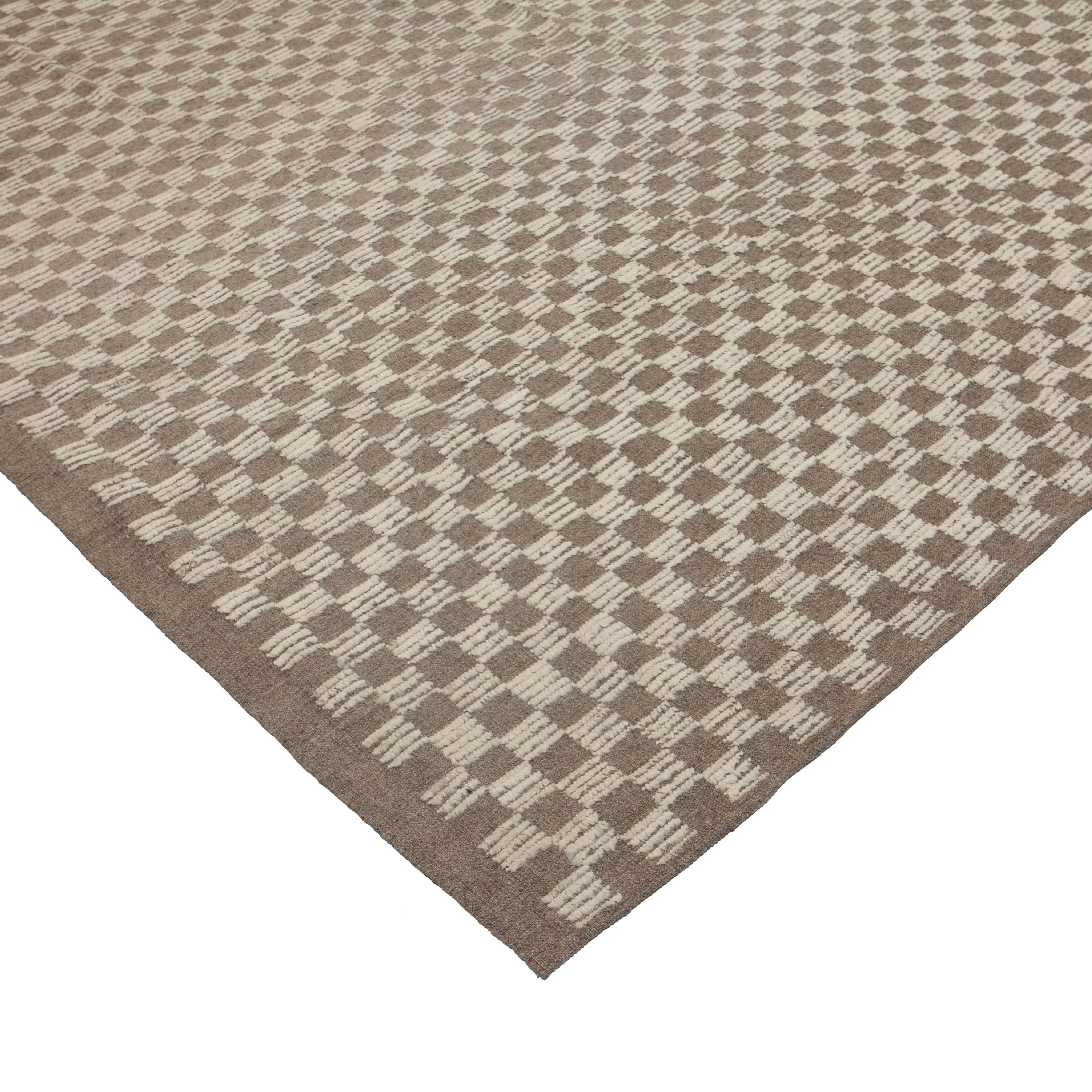 Brown Zameen Grid Modern Wool Rug - 13'8" x 18'1"