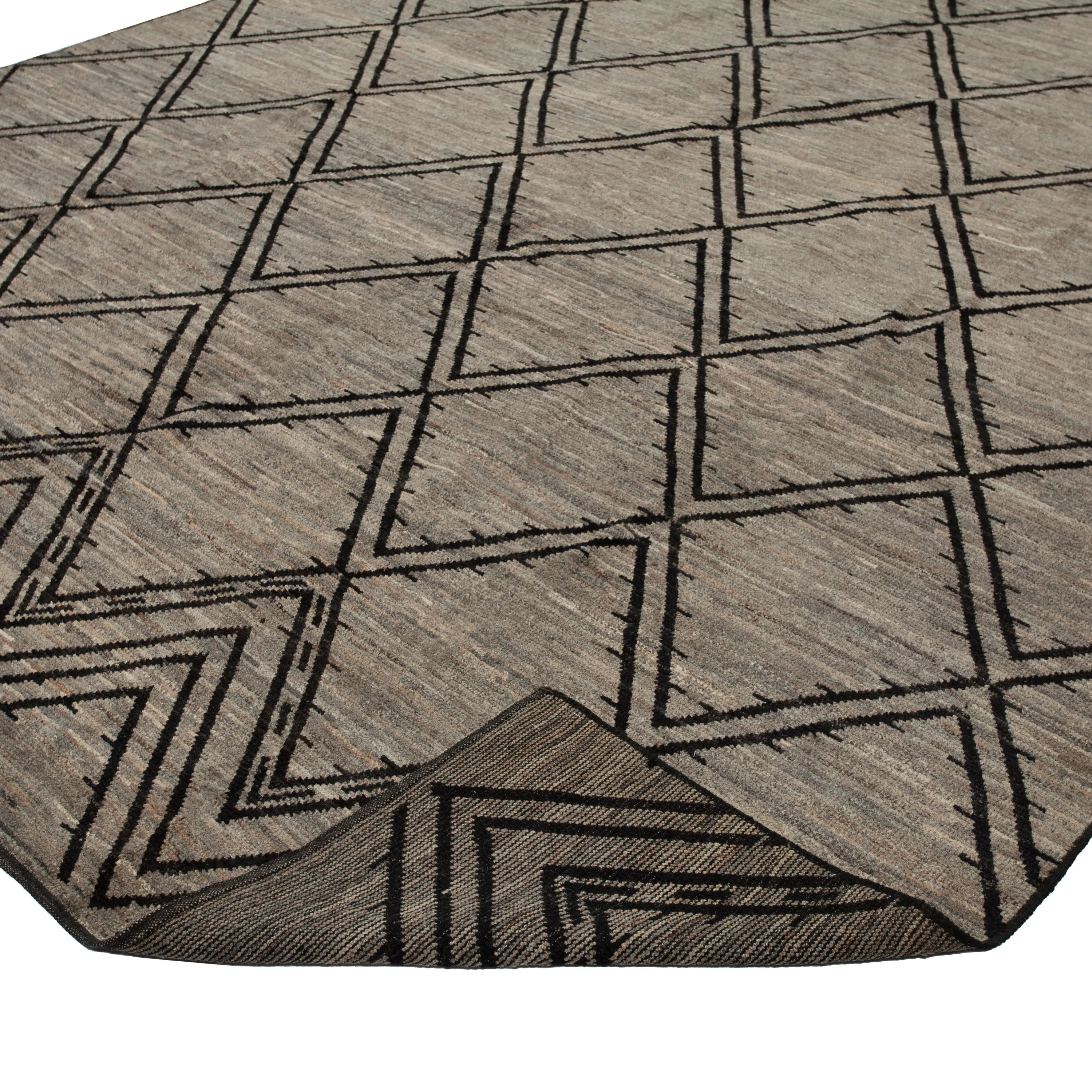 Brown Zameen Transitional Wool Rug - 10' x 13'10"