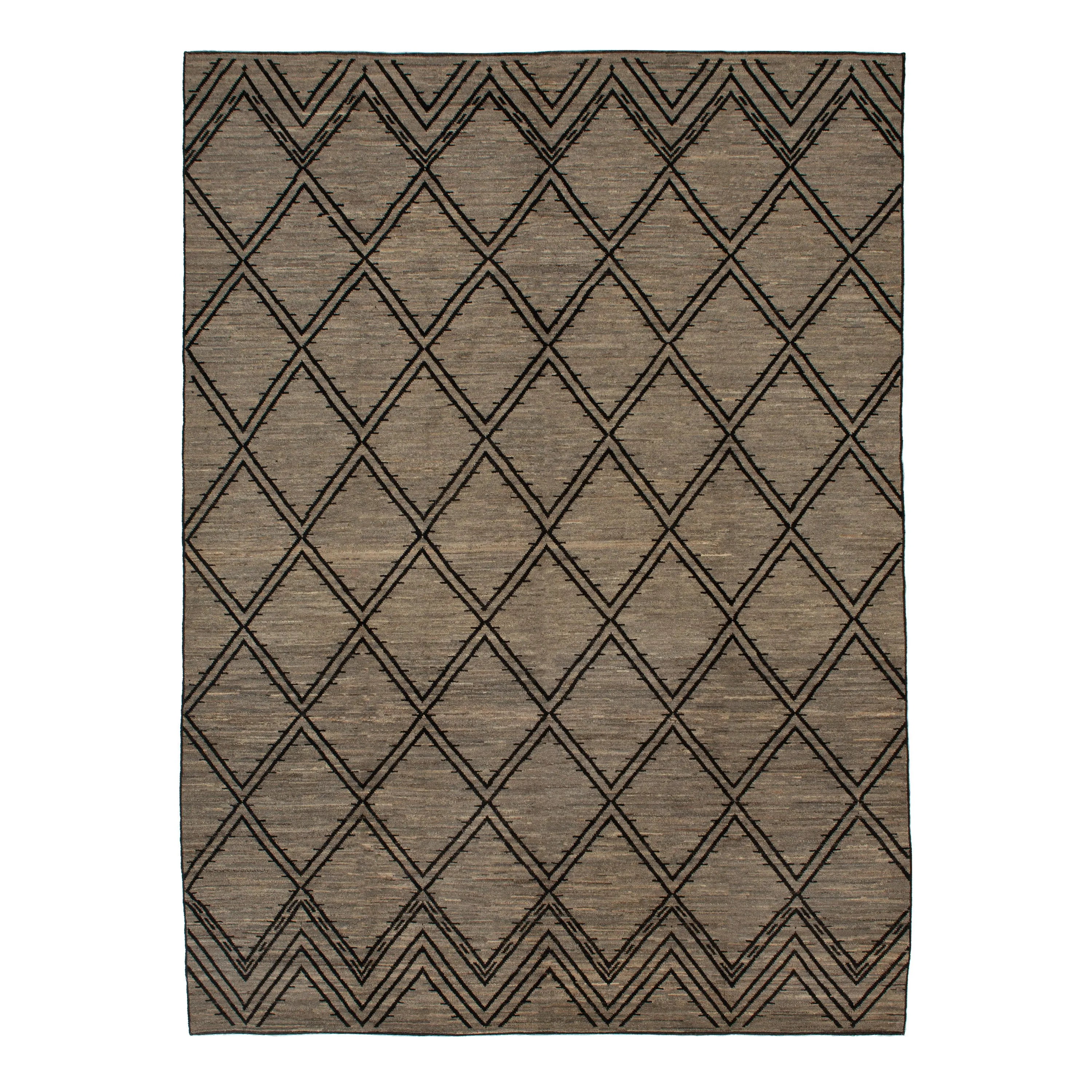 Brown Zameen Transitional Wool Rug - 10' x 13'10"