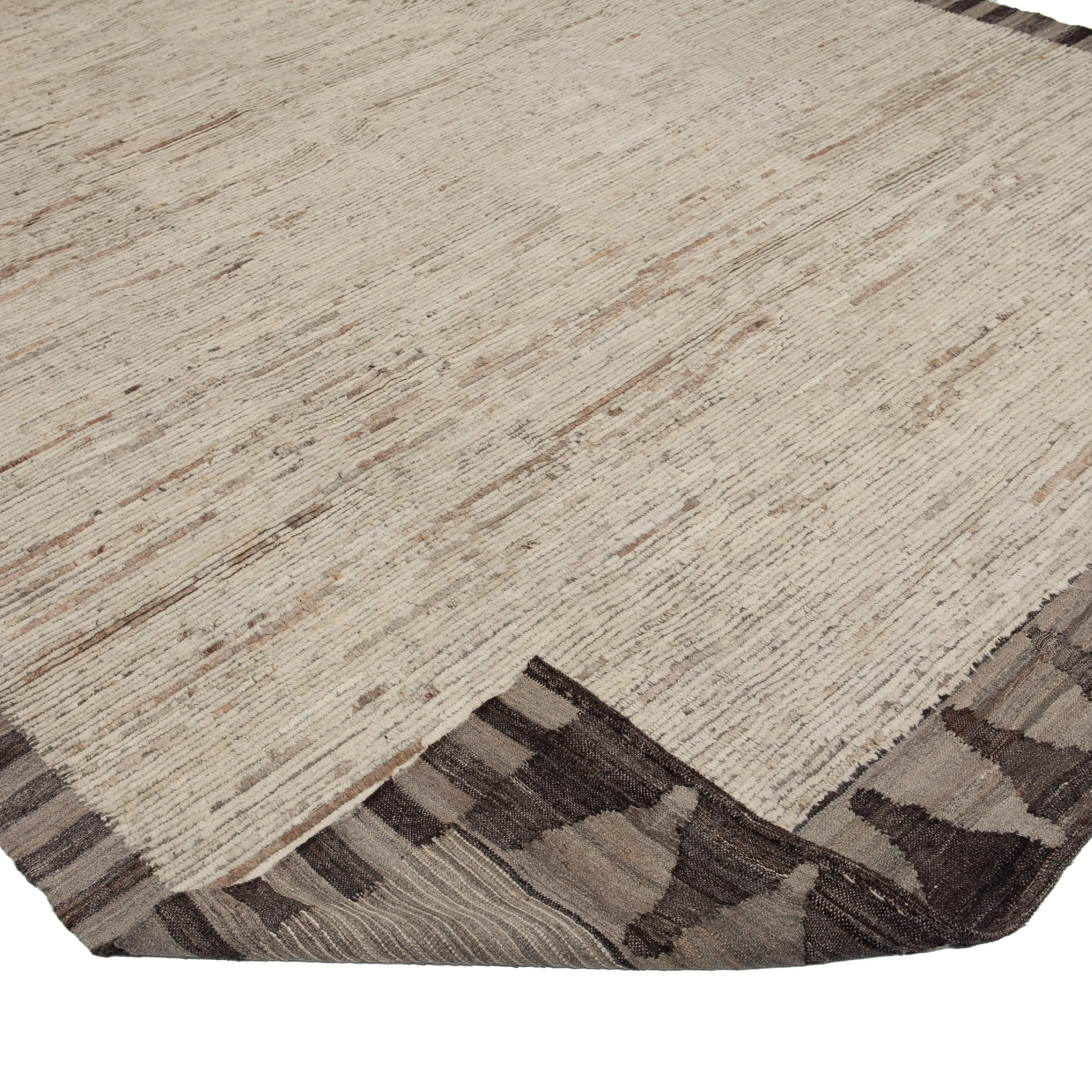 Brown Zameen TransitionalBordered Wool Rug - 9'7" x 11'11"