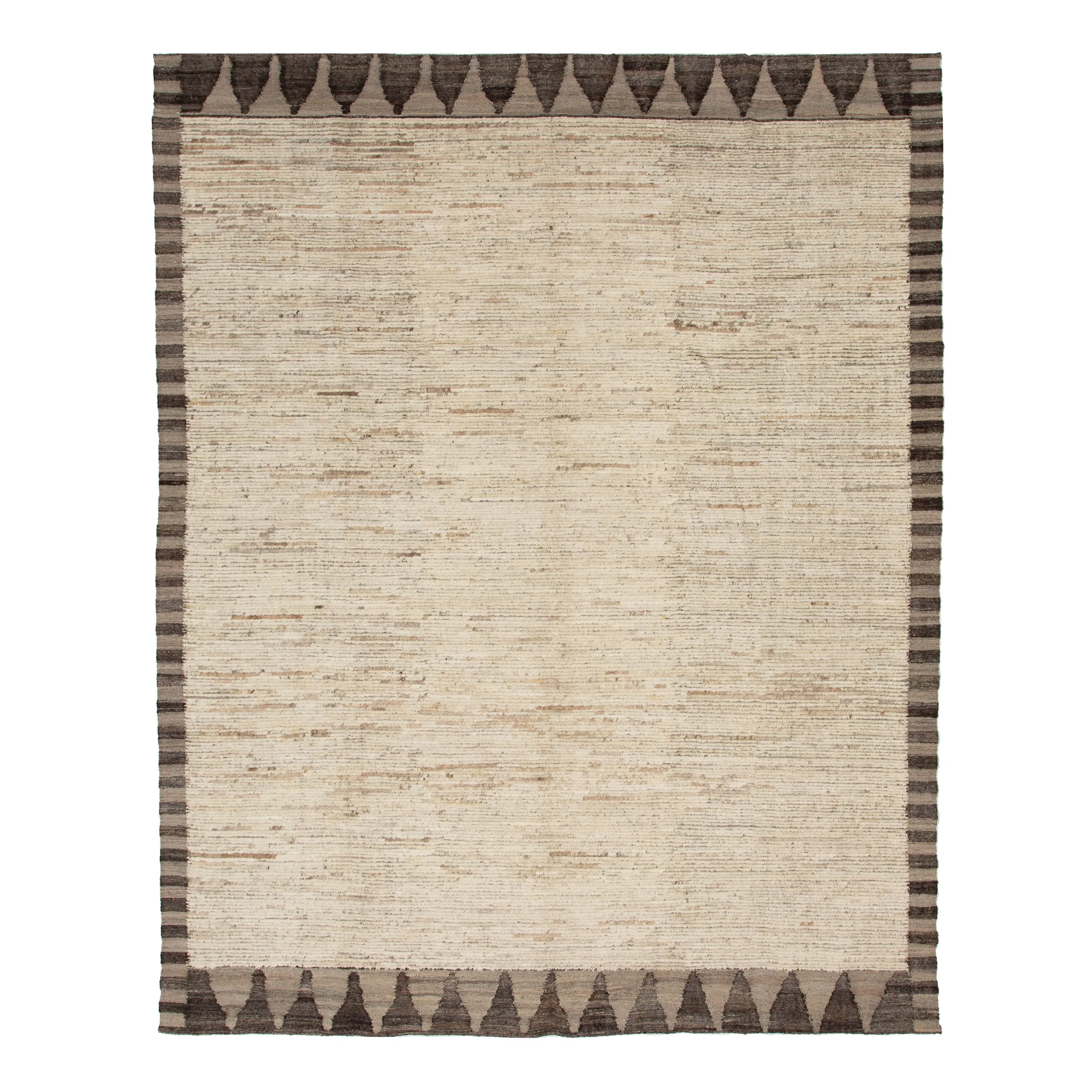 Brown Zameen TransitionalBordered Wool Rug - 9'7" x 11'11"