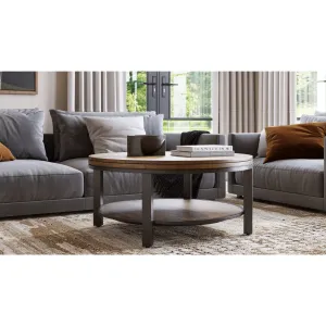 Canyon Solid Wood and Metal Round Coffee Table in Washed Grey Modus
