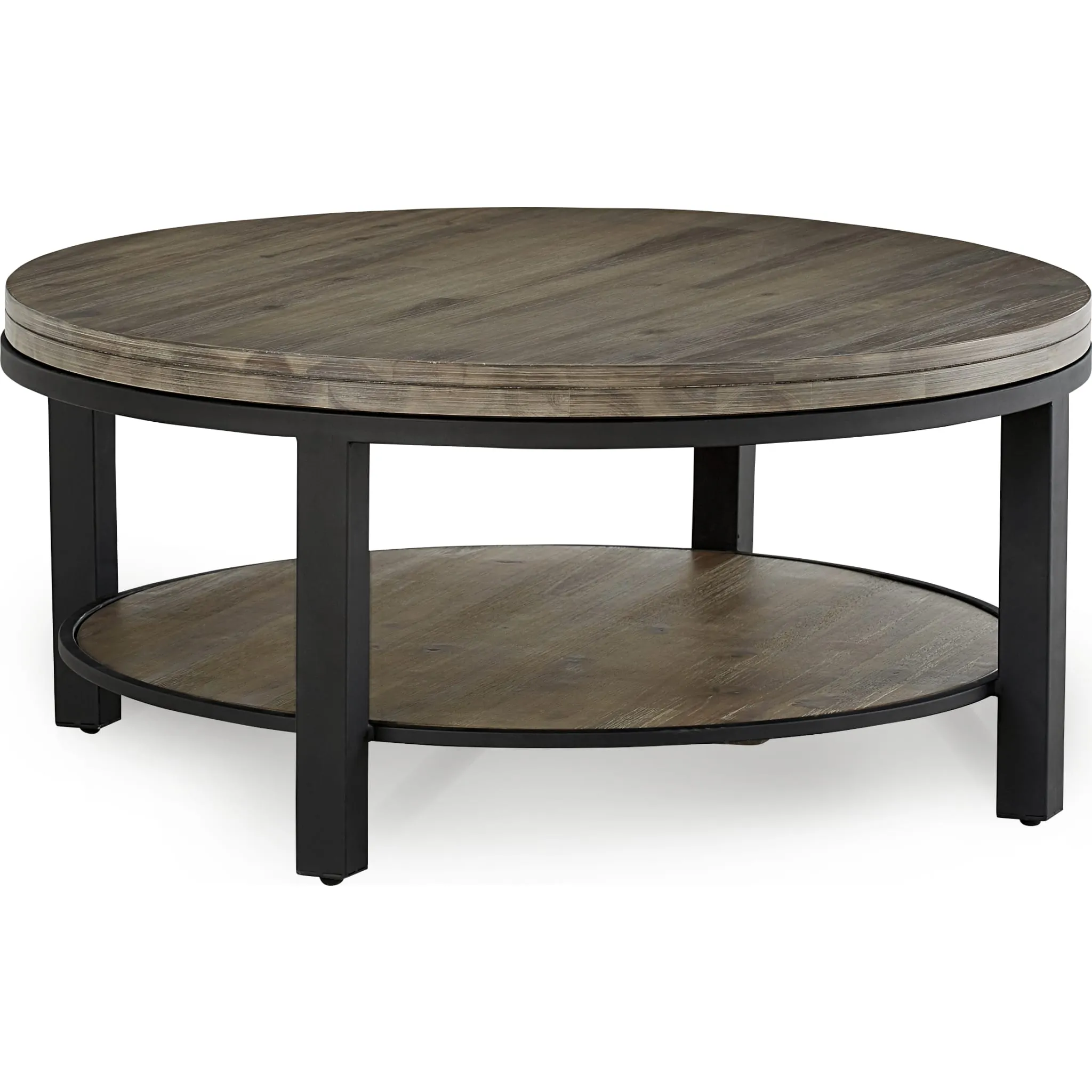 Canyon Solid Wood and Metal Round Coffee Table in Washed Grey Modus