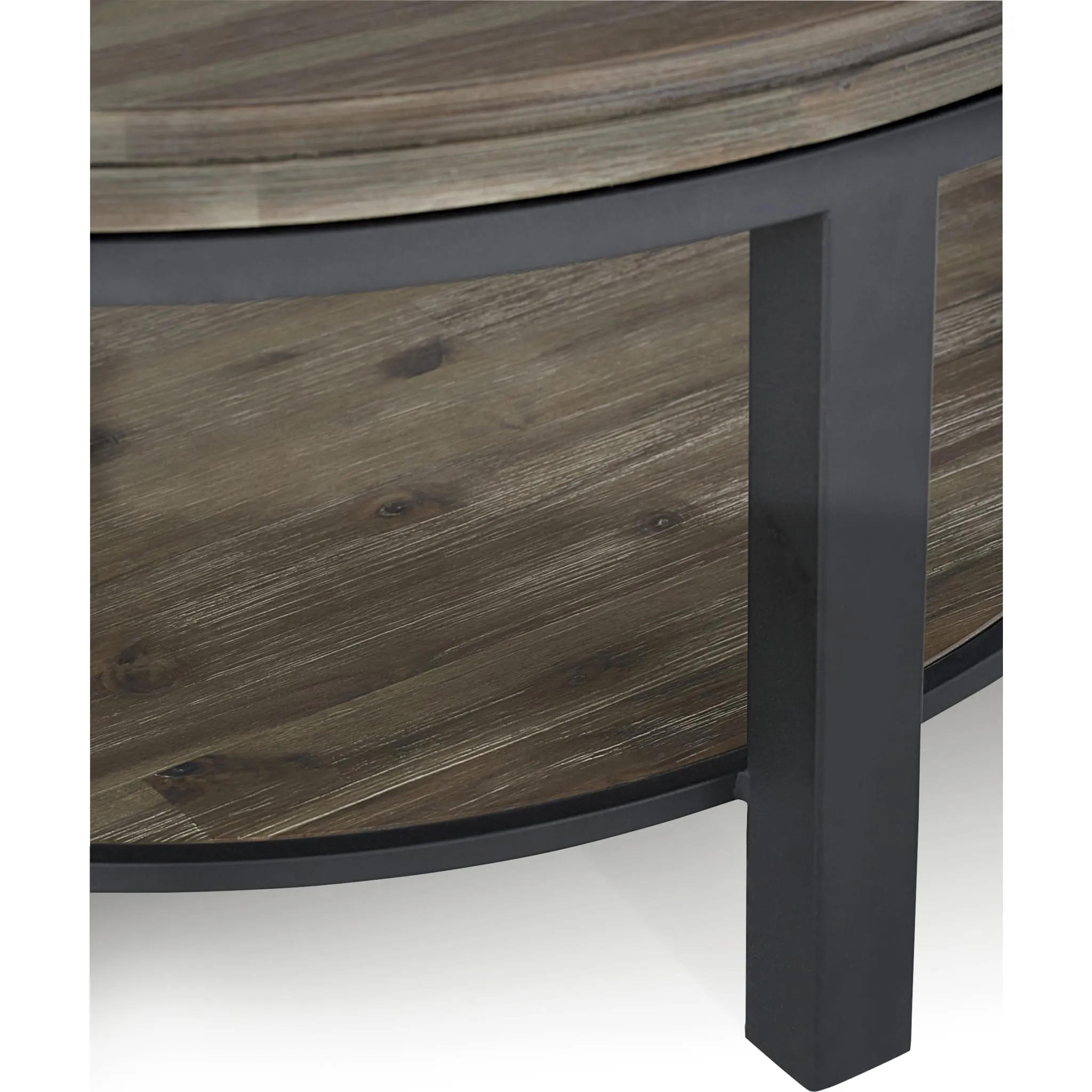 Canyon Solid Wood and Metal Round Coffee Table in Washed Grey Modus