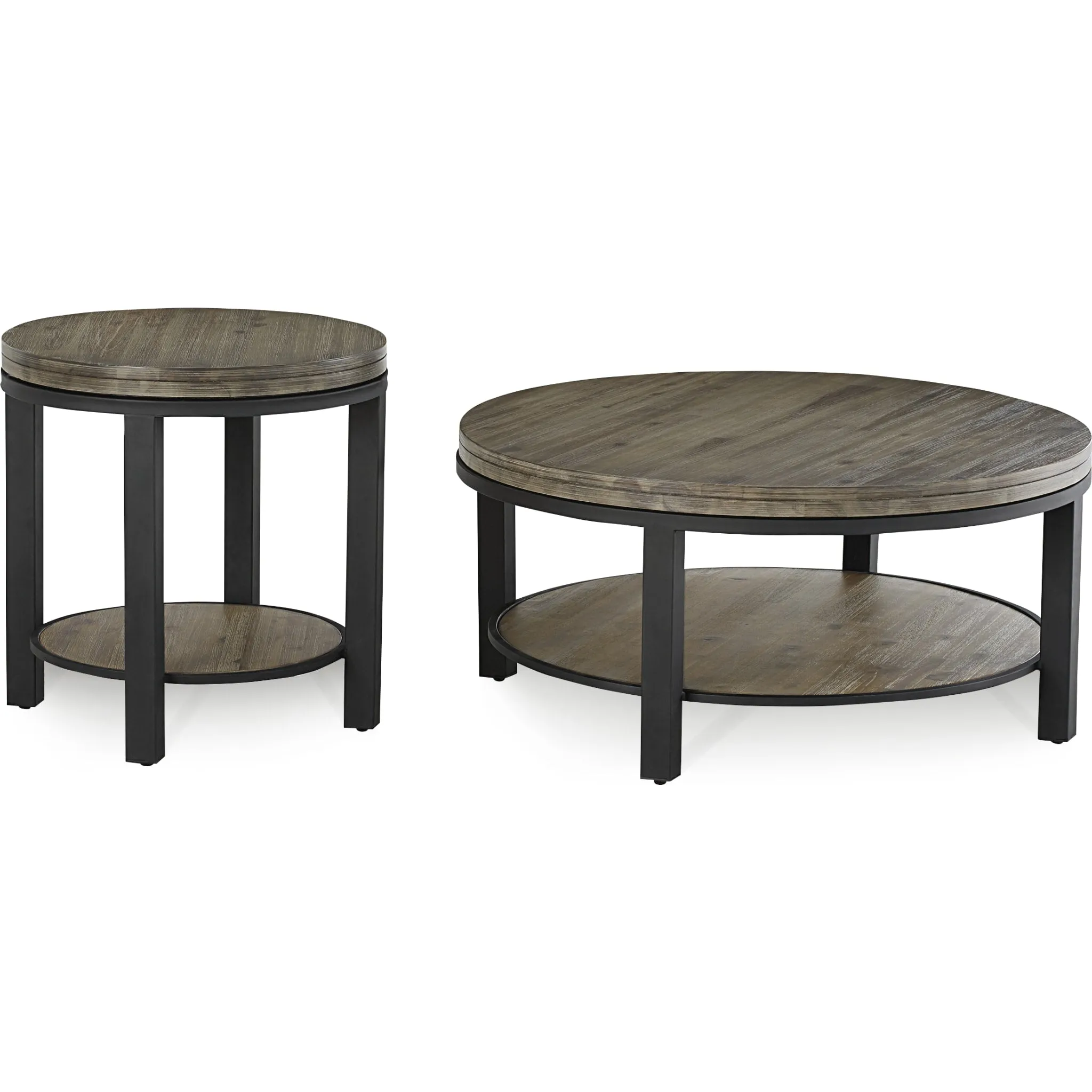 Canyon Solid Wood and Metal Round Coffee Table in Washed Grey Modus