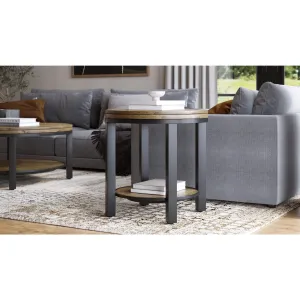 Canyon Solid Wood and Metal Round End Table in Washed Grey Modus