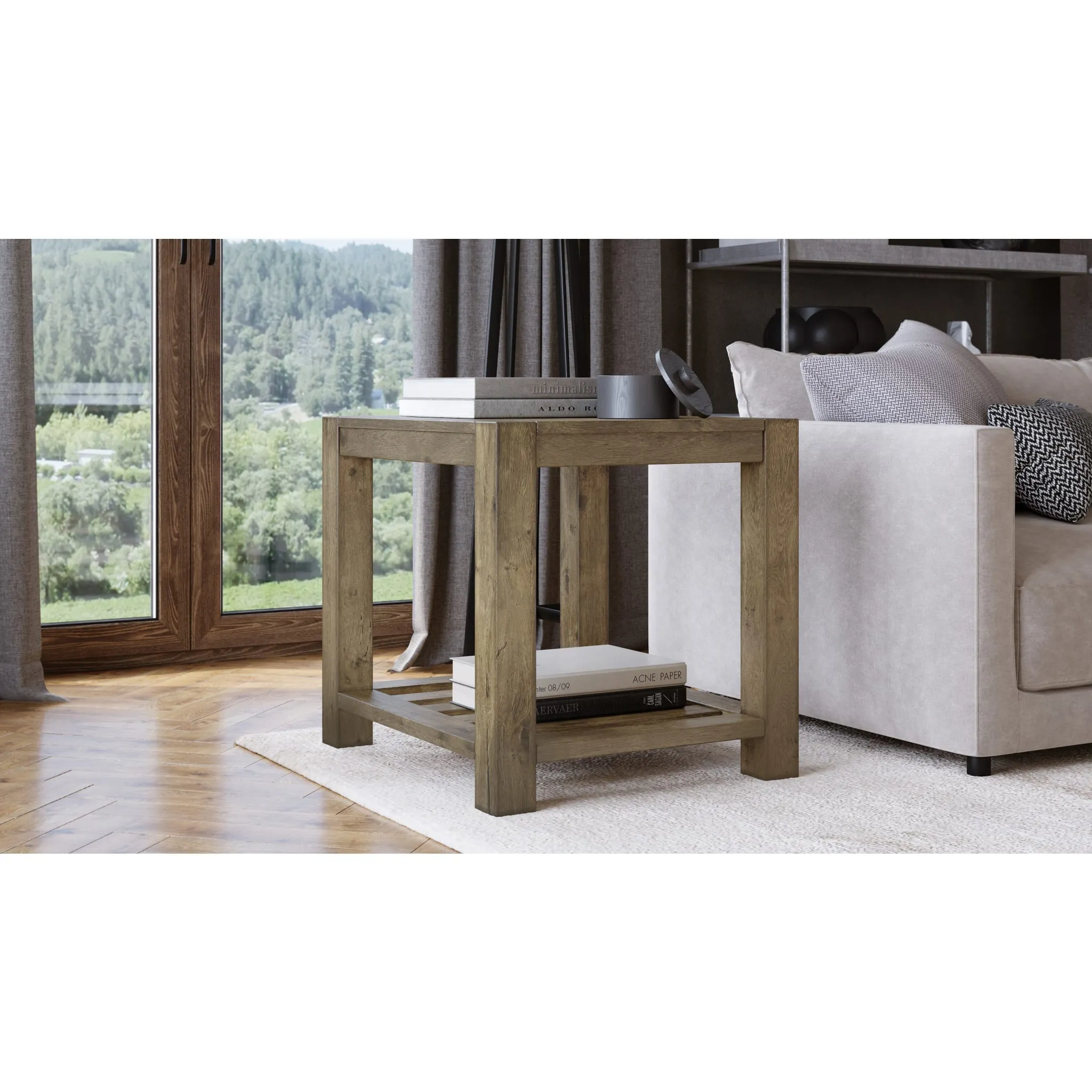 Canyon Solid Wood Rectangular End Table in Washed Grey Modus
