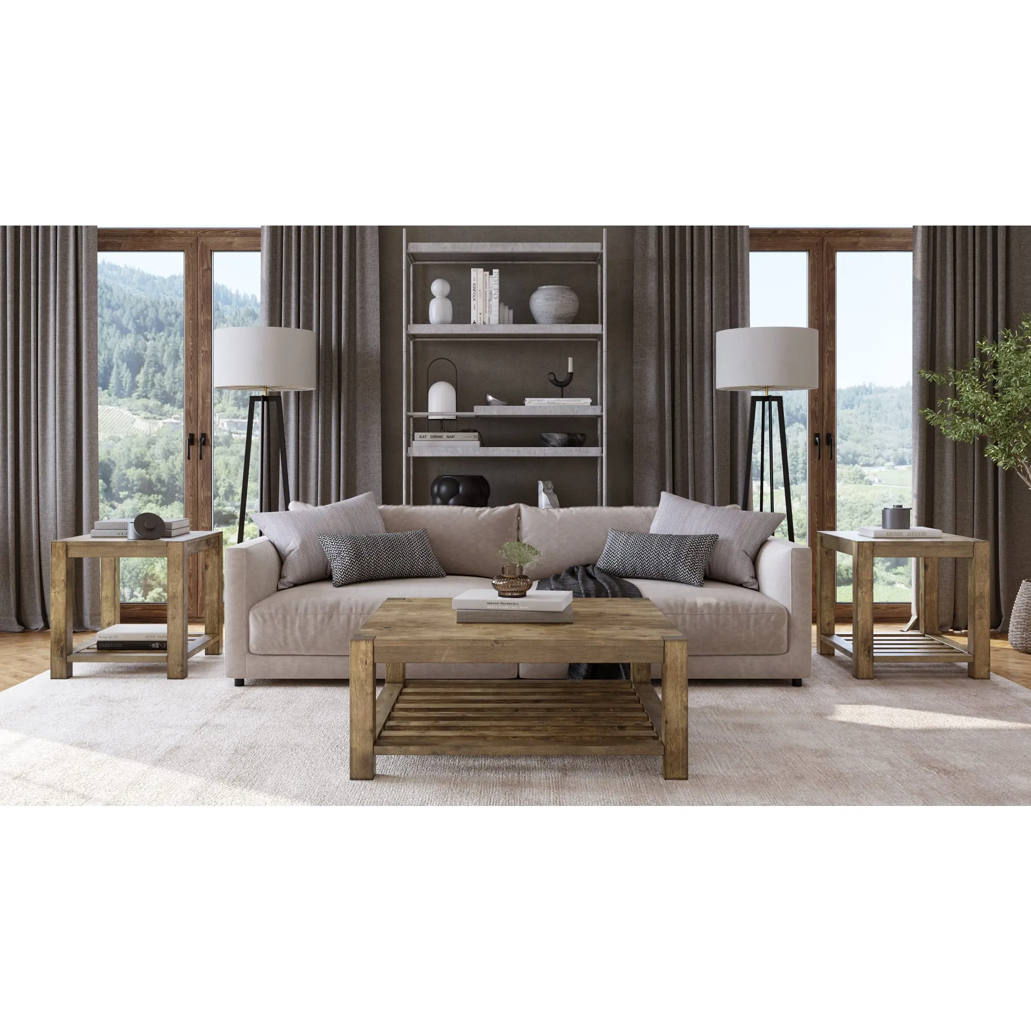Canyon Solid Wood Square Coffee Table in Washed Grey Modus