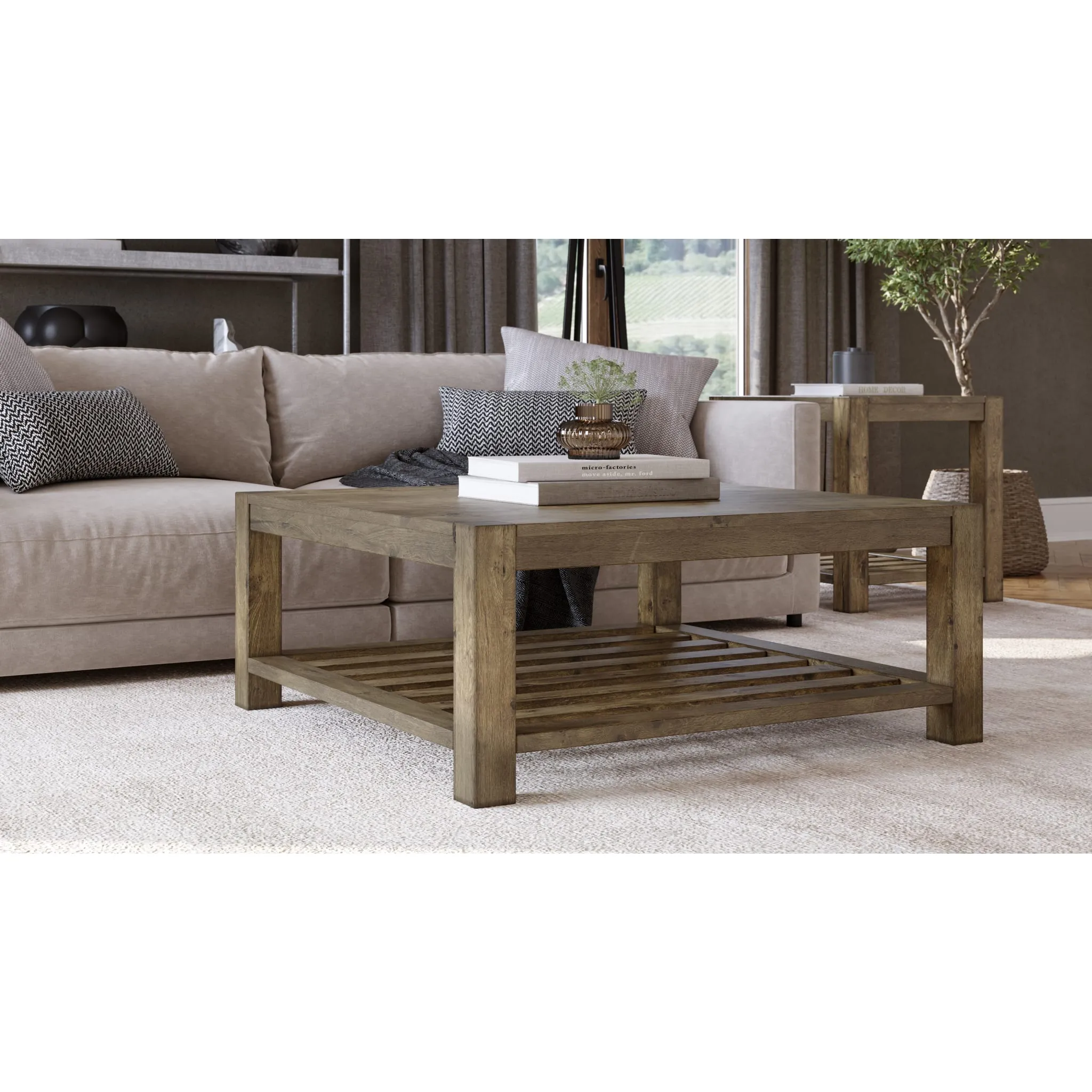 Canyon Solid Wood Square Coffee Table in Washed Grey Modus
