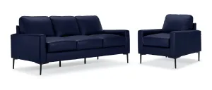 Chito Leather Sofa and Chair Set - Navy