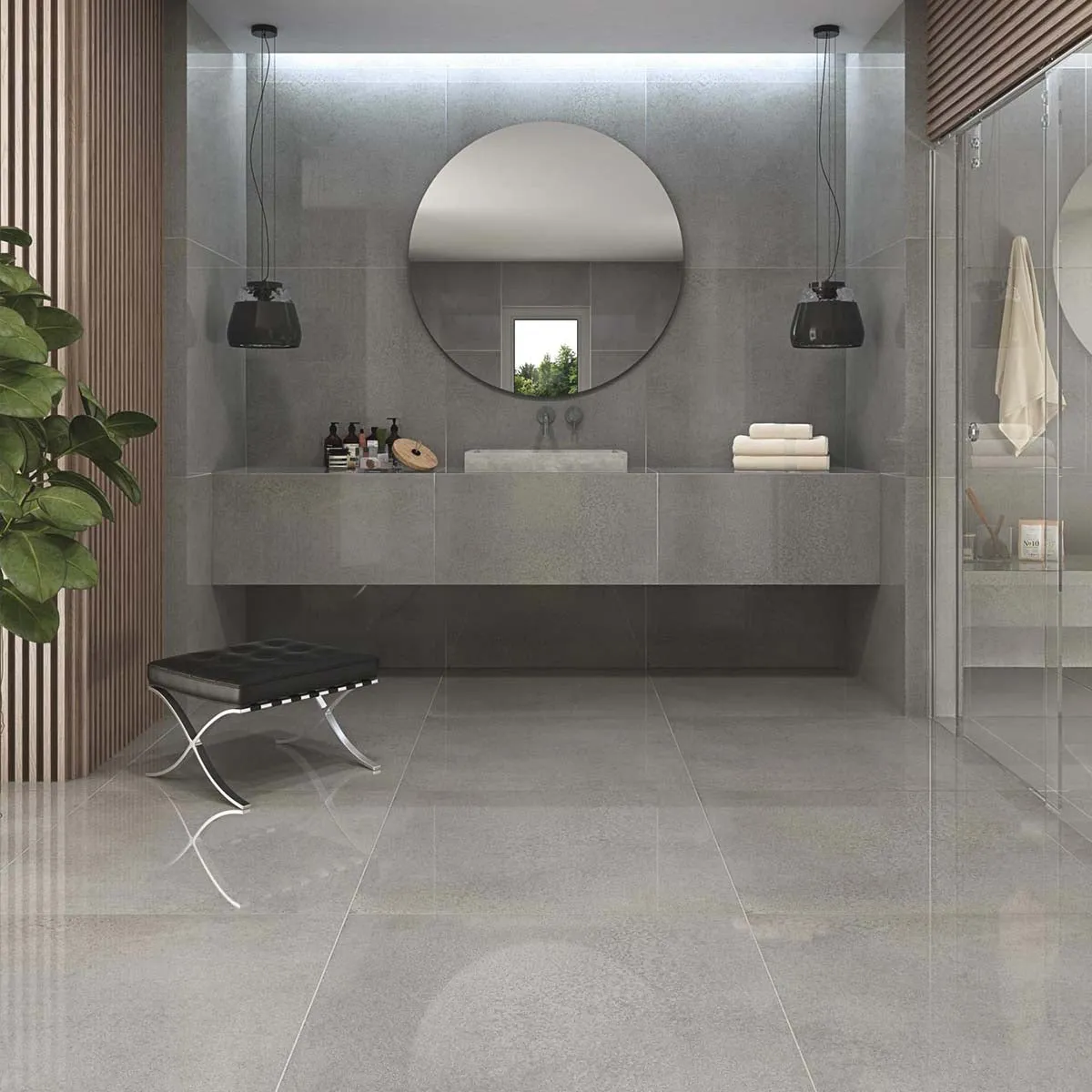 Cliff-R Greige Stone Effect Porcelain Tile 79x79cm Polished