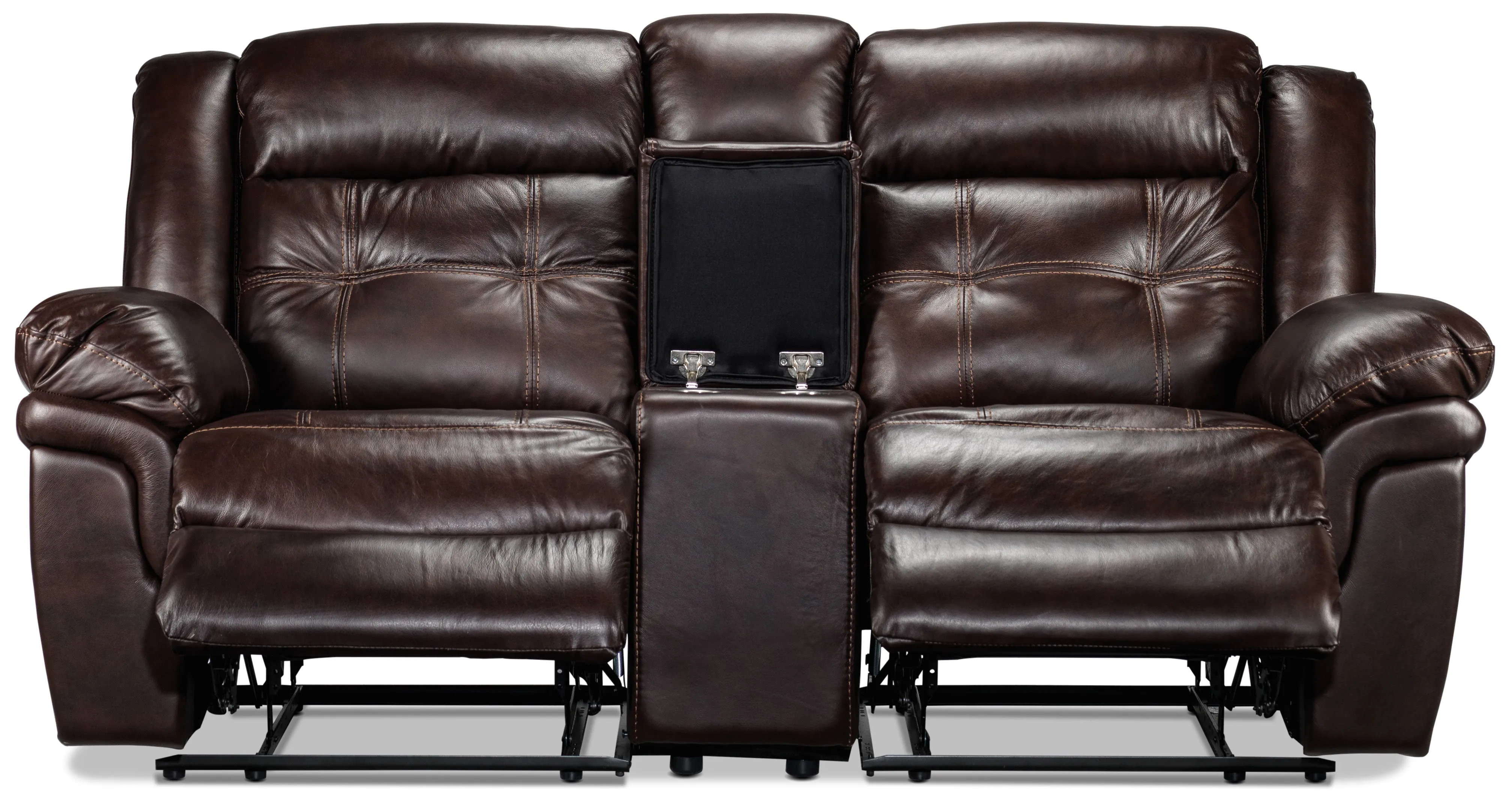 Cooper Leather Reclining Sofa and Loveseat with Console Set - Brown