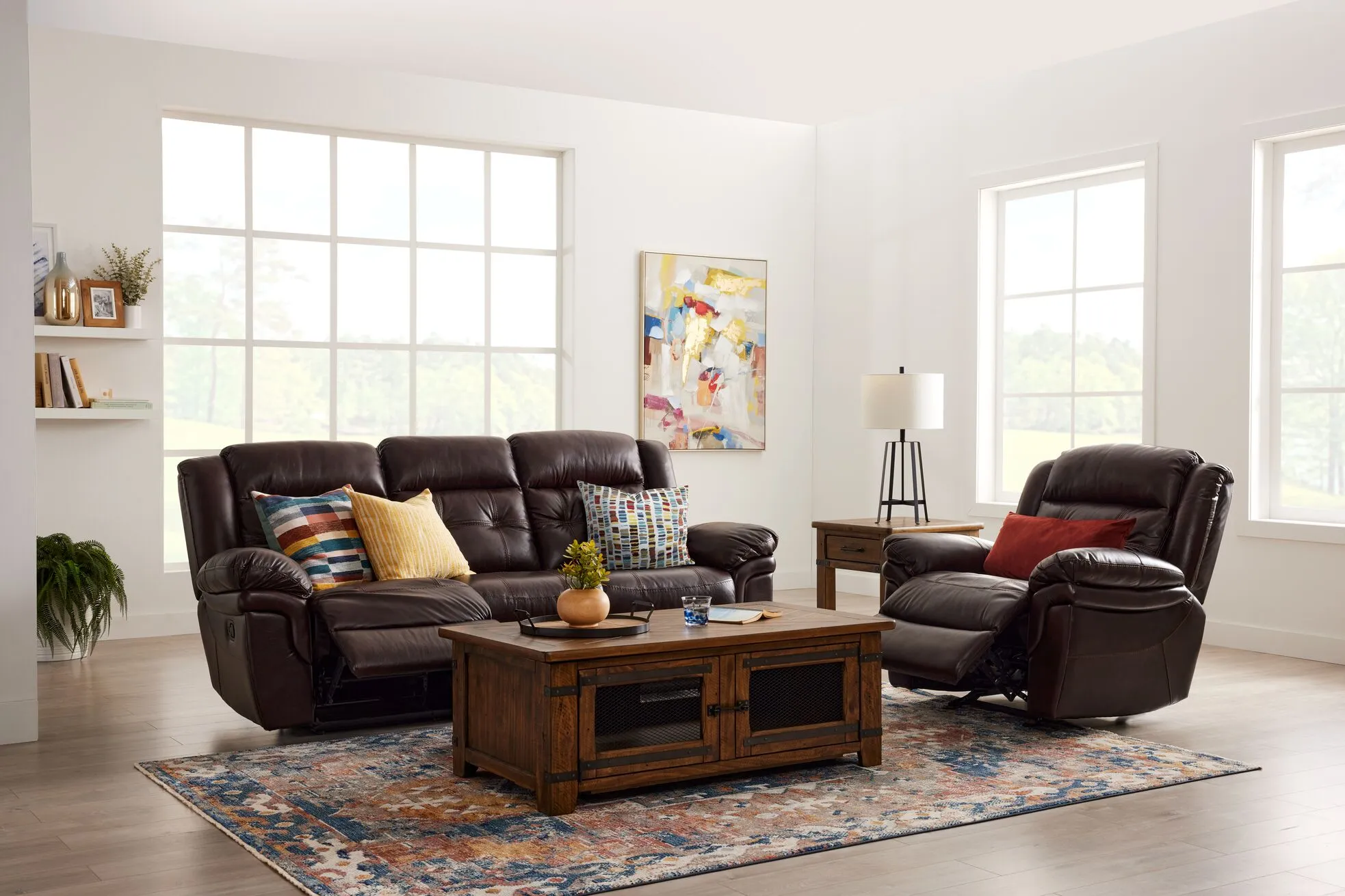 Cooper Leather Reclining Sofa - Brown