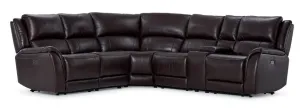 Cordova Leather 6-Piece Power Reclining Sectional - Dark Brown