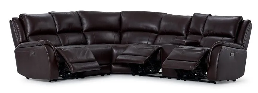 Cordova Leather 6-Piece Power Reclining Sectional - Dark Brown