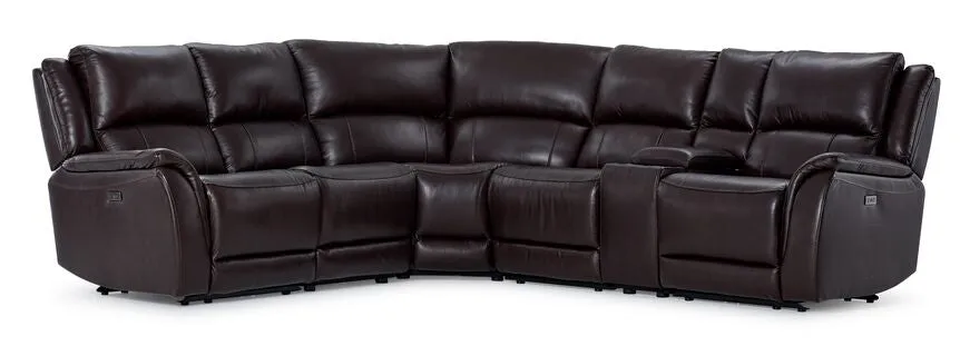 Cordova Leather 6-Piece Power Reclining Sectional - Dark Brown