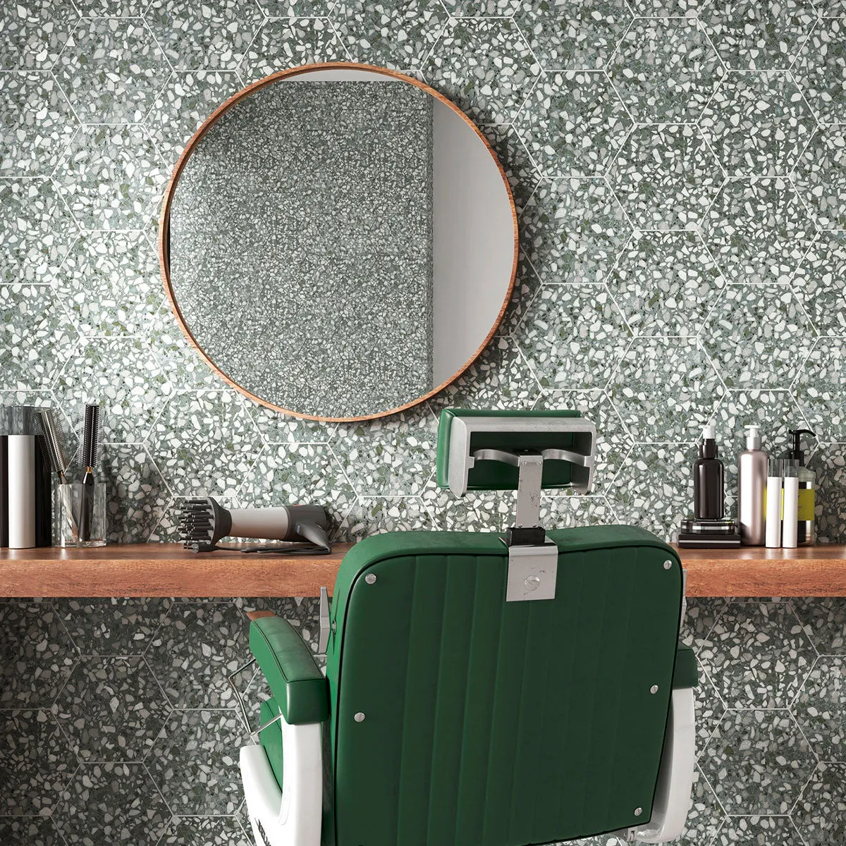 Deluxe Terrazzo Sage Hexagonal Porcelain Tile 23x27cm Matt