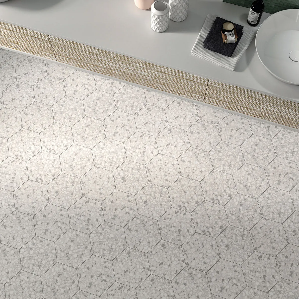 Deluxe Terrazzo Talc Hexagonal Porcelain Tile 23x27cm Matt