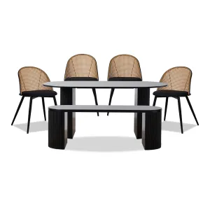 Eve Black Table Bench Seat and Avila Six Piece Dining Set Mocka
