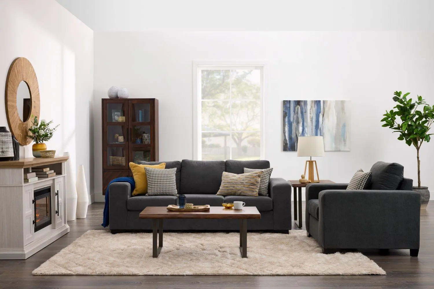 Fava Sofa and Chair Set - Grey