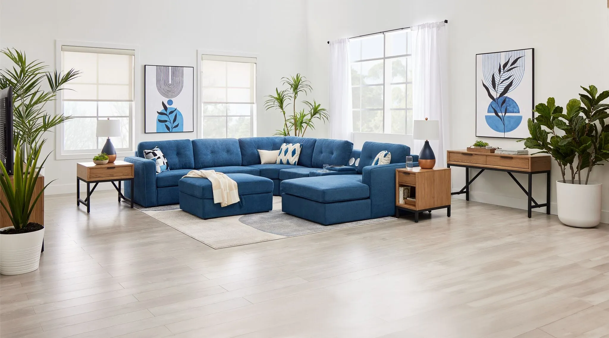Feeling Connected - Connex 6-Piece Modular Sectional with Storage Console - Blue
