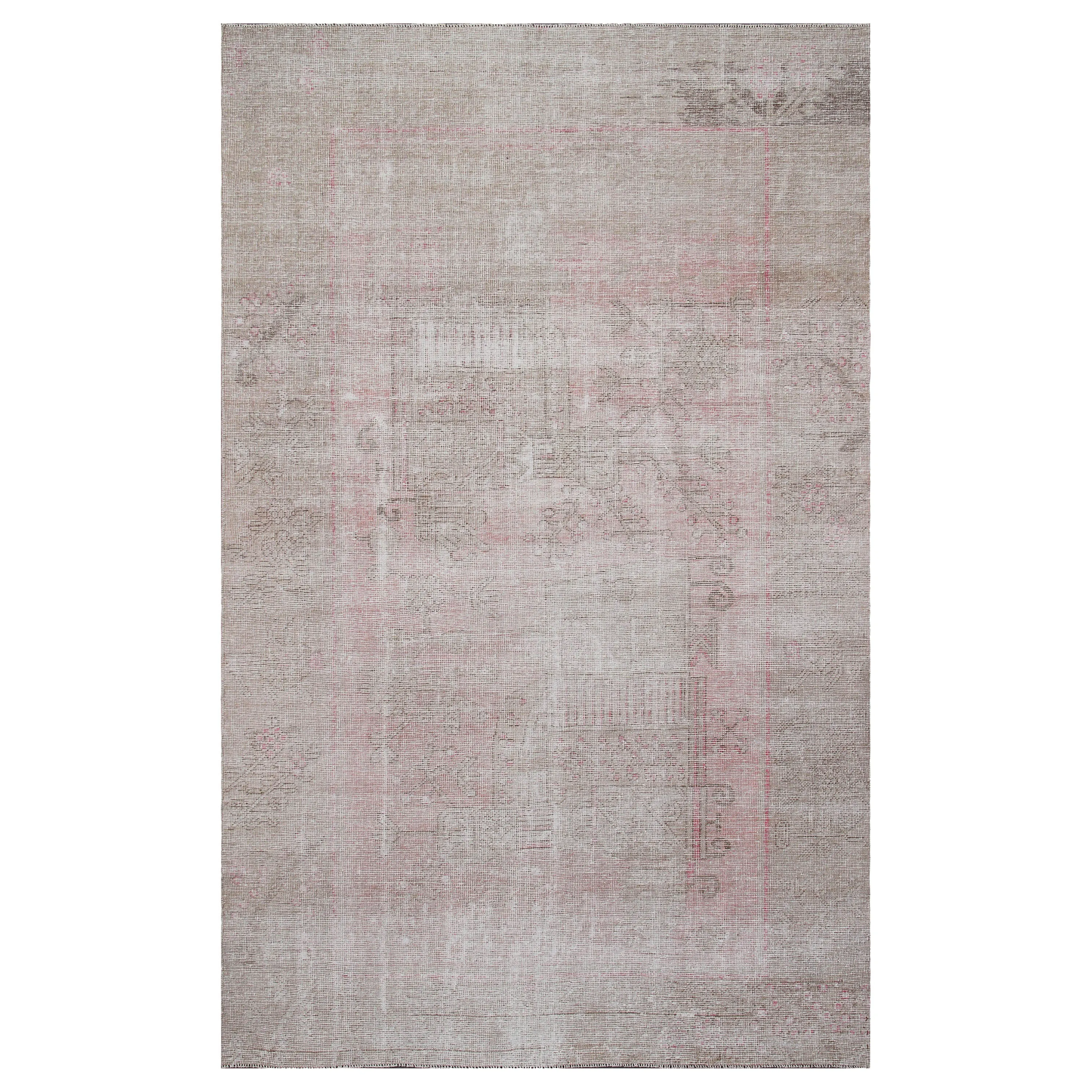Grey & Pink Vintage Wool Cotton Blend Rug - 4'3" x 8'1"