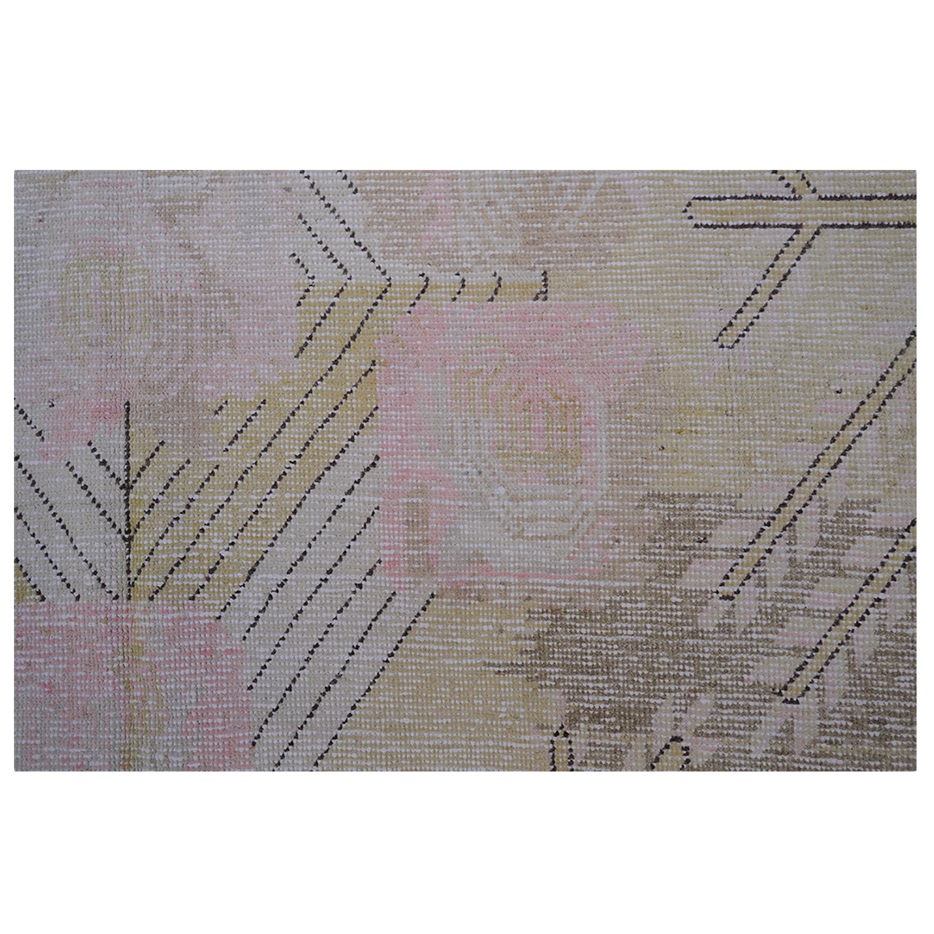 Grey & Pink Vintage Wool Cotton Blend Rug - 5'6" x 9'