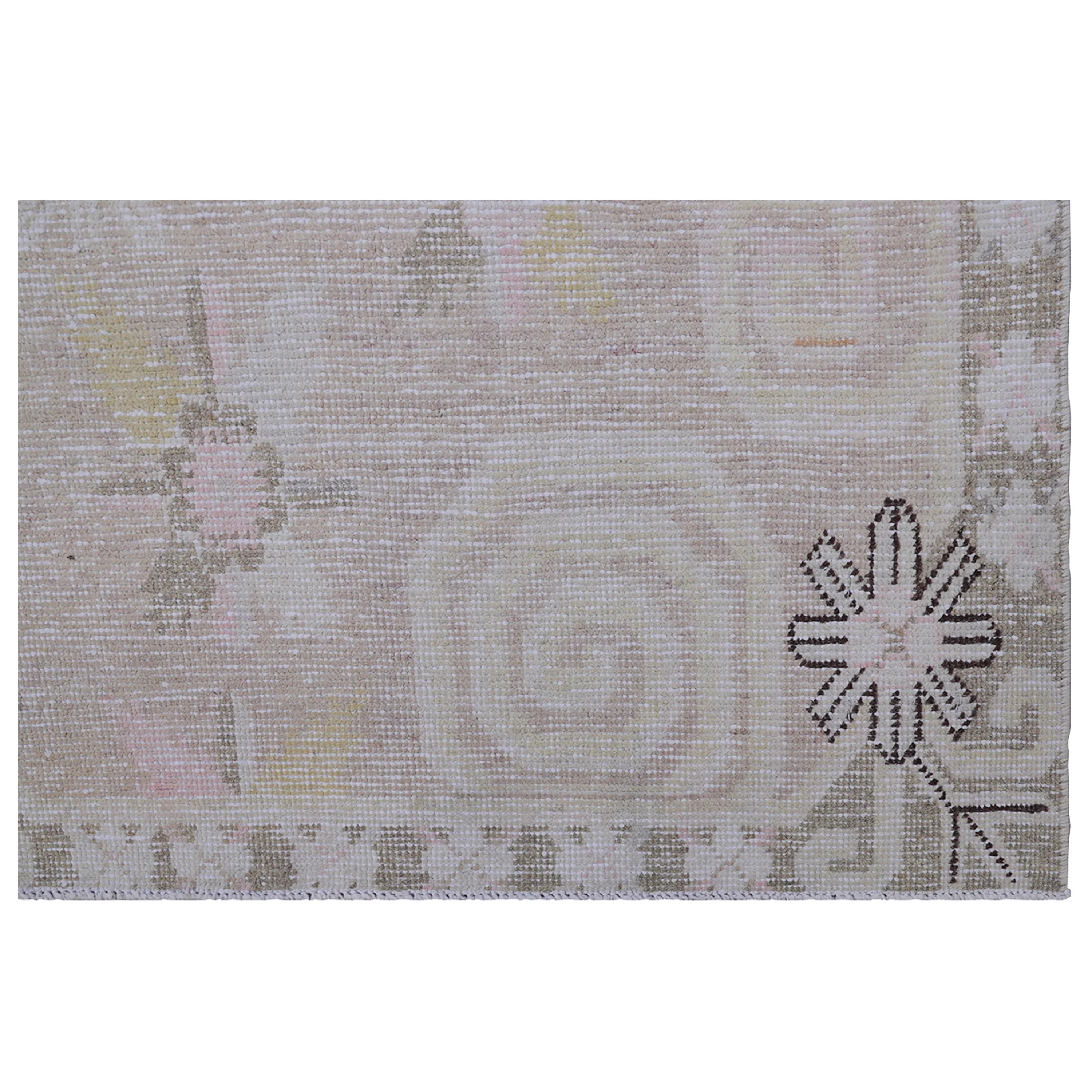 Grey & Pink Vintage Wool Cotton Blend Rug - 5'6" x 9'