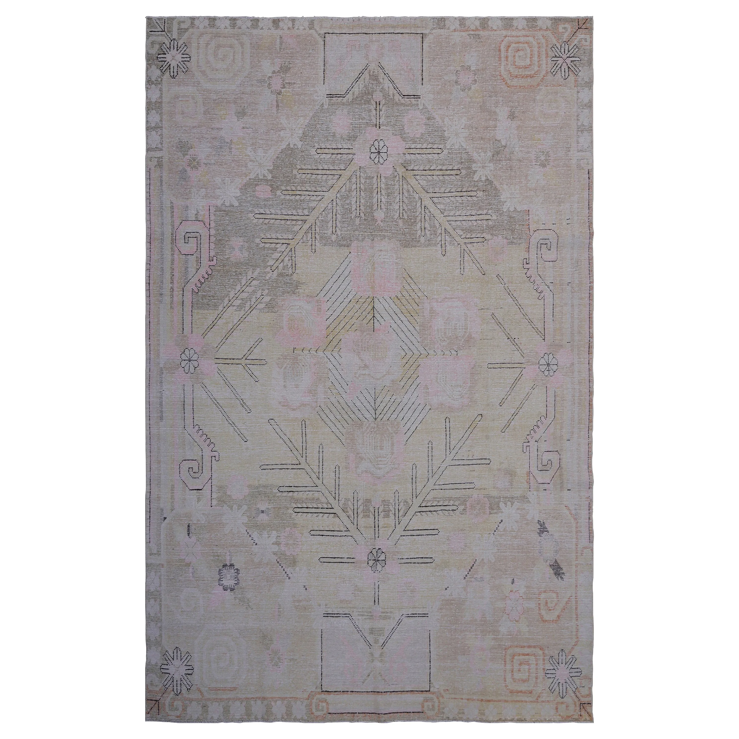 Grey & Pink Vintage Wool Cotton Blend Rug - 5'6" x 9'