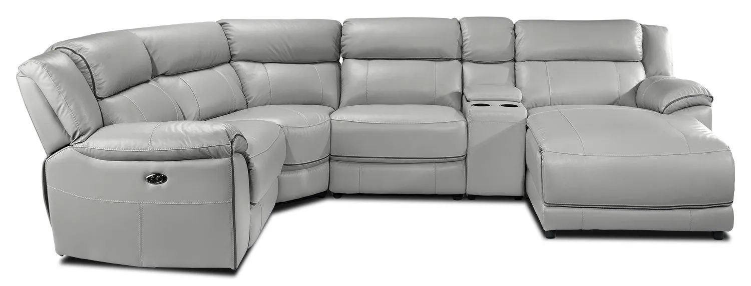 Holton Leather 5-Piece Sectional with Right-Facing Chaise - Grey