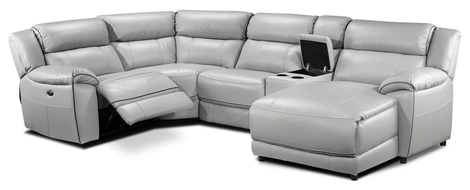 Holton Leather 5-Piece Sectional with Right-Facing Chaise - Grey