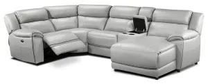 Holton Leather 5-Piece Sectional with Right-Facing Chaise - Grey