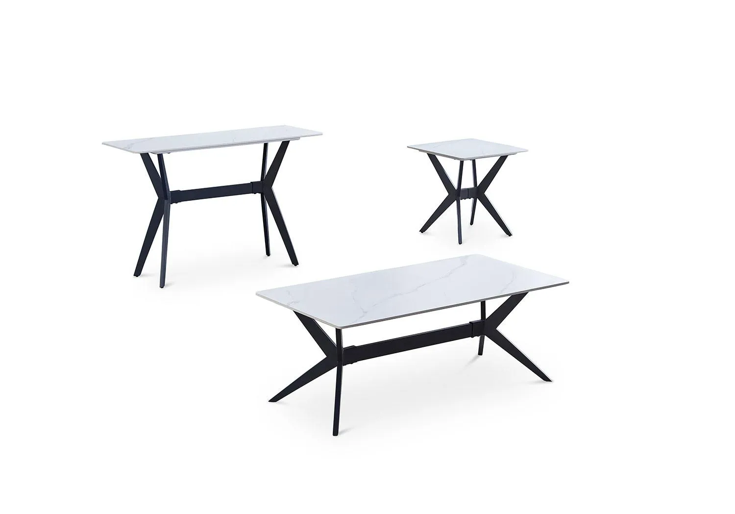 Kalani 21.75" End Table - White Sintered Stone & Black Metal