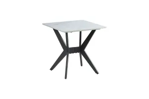 Kalani 21.75" End Table - White Sintered Stone & Black Metal