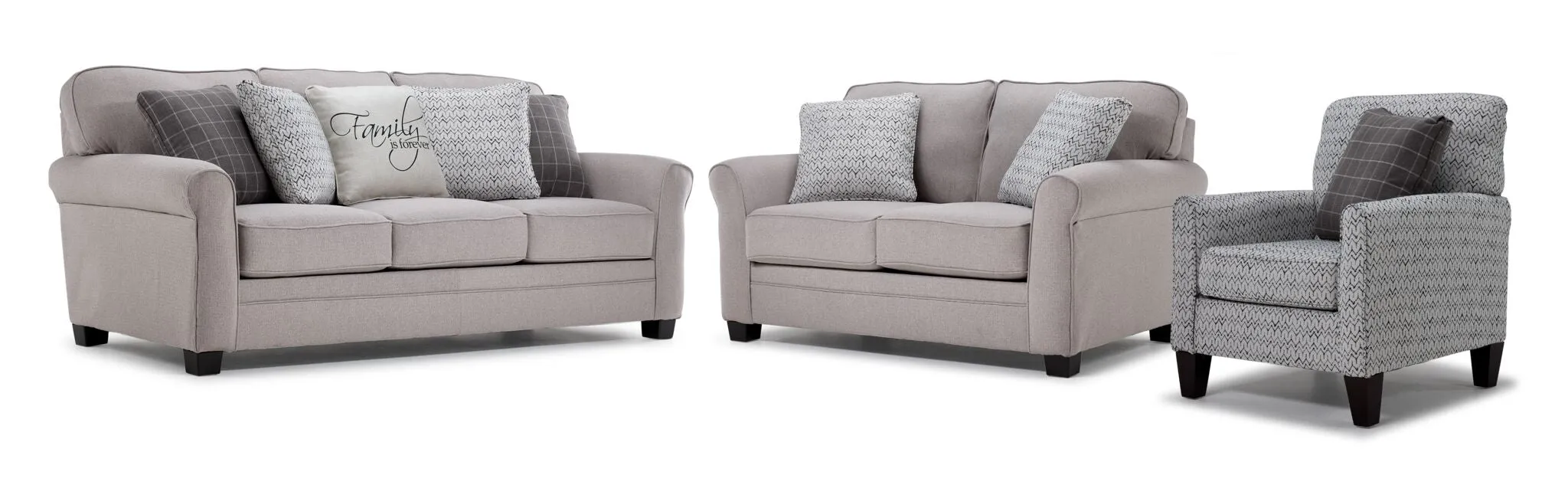 Lewiston Sofa, Loveseat and Chair Set - Cement and Graphite