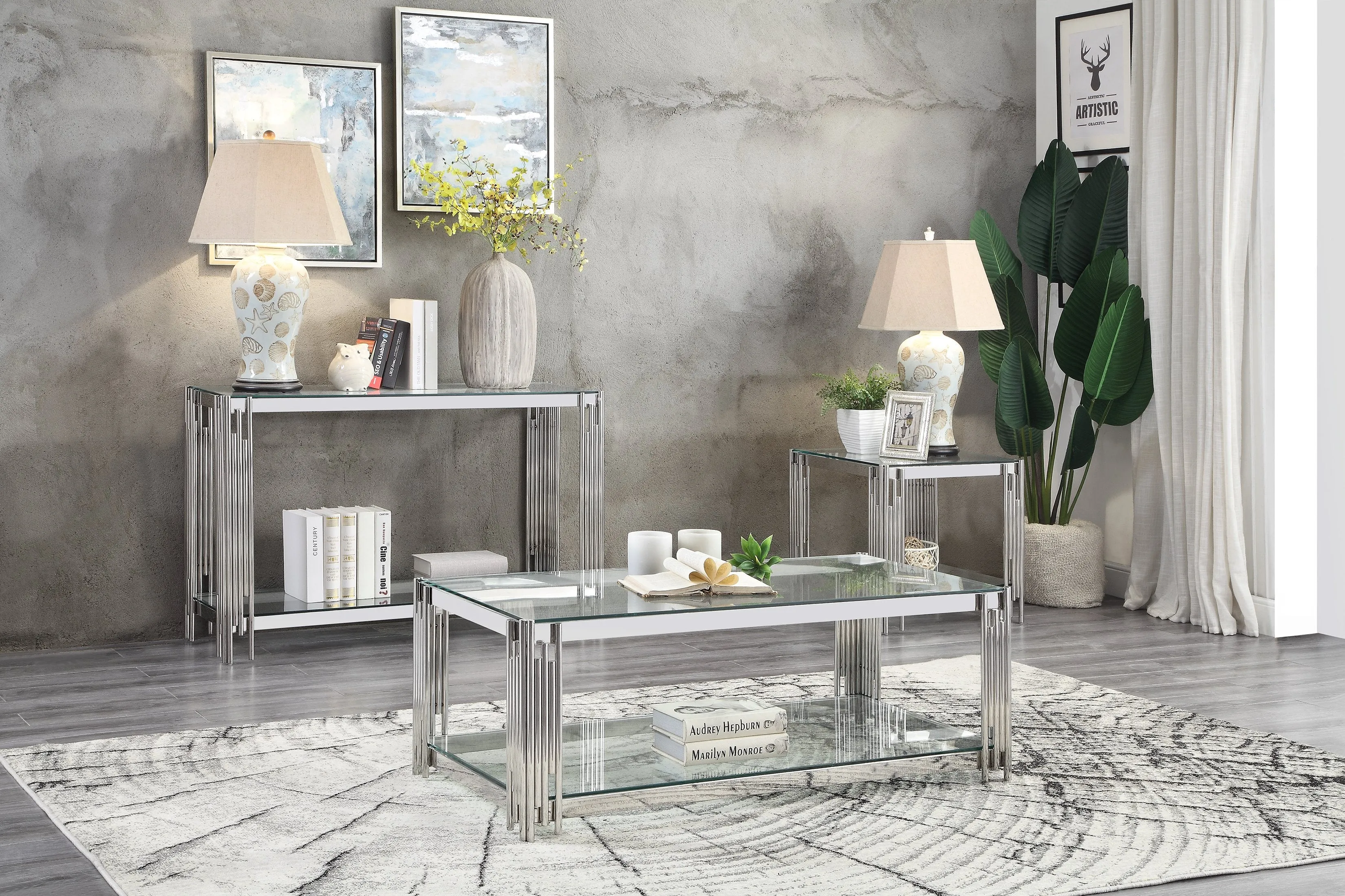 Liana 22" End Table - Glass and Stainless Steel