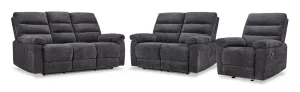 Lucie Dual Reclining Sofa, Loveseat and Recliner Set- Charcoal
